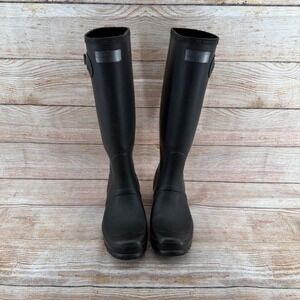 Hunter Original Tall Matte Black Rubber Rain Boots Womens Waterproof Wellies US7